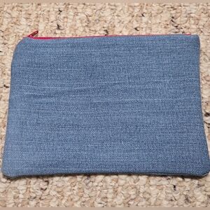 Hand Crafted Blue Denim Clutch with Red Zipper